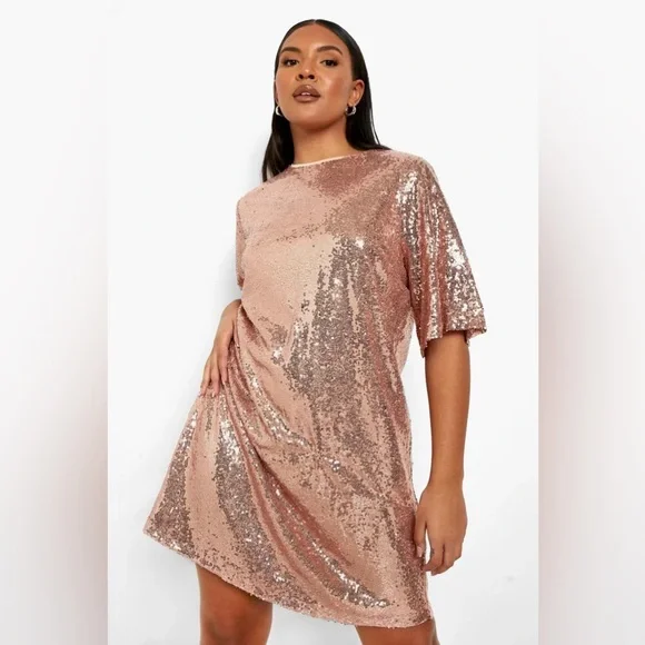 Plus Sequin Sleeve Shift Dress - Picture 2 of 6